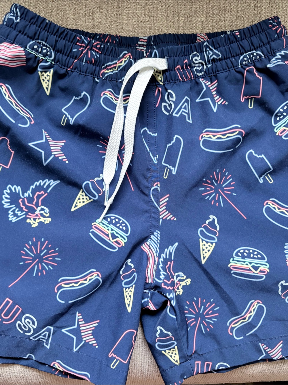 chubbies Navy Blue Patriotic Snack Print Swim Trunks
